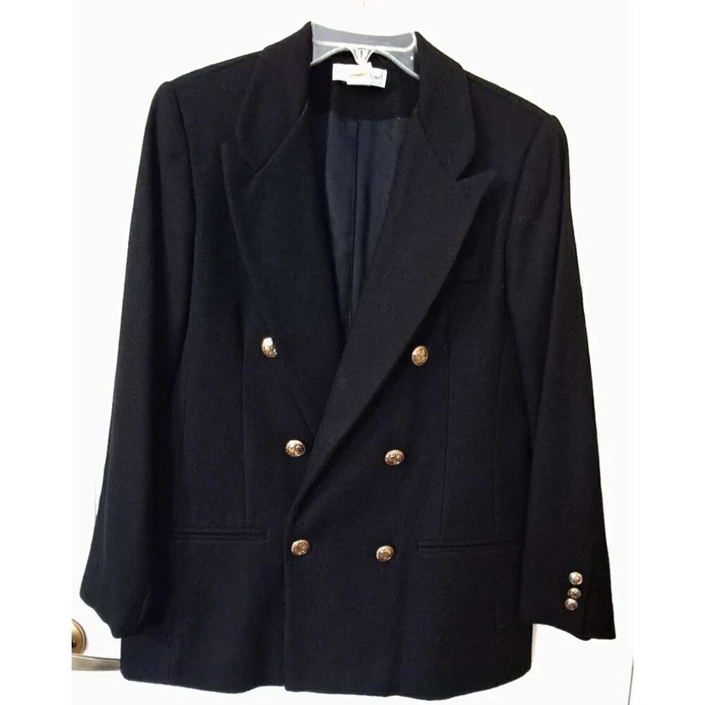 Stephanie Andrews 12P Black Wool Double Breasted Blazer Office Academia Classic